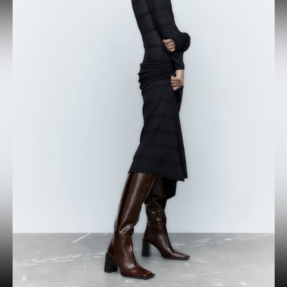 Zara leather boots brown square toe - Picture 9 of 9